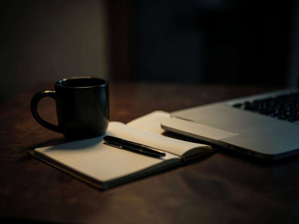 Bureau avec carnet et tasse pendant le suivi d'une campagne